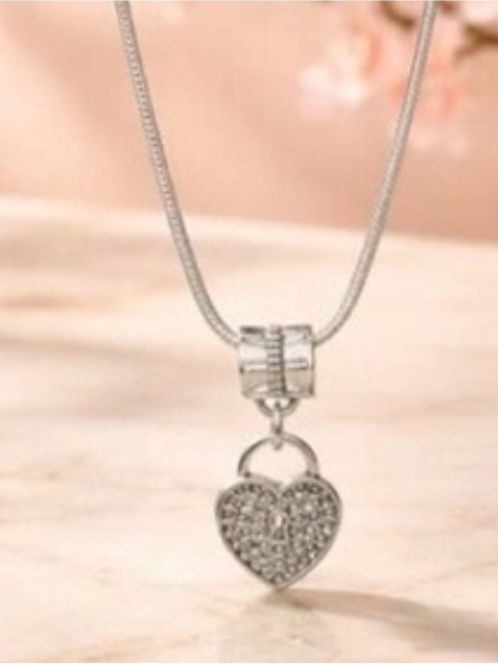 Silver Heart Pendant Necklace with Crystal Accent